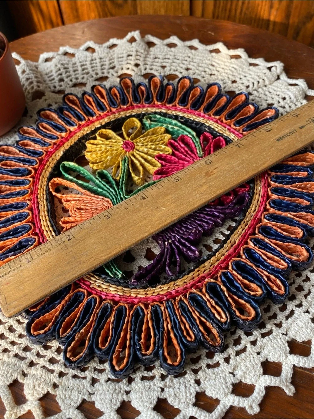 Vintage Wicker Floral Trivet EUC